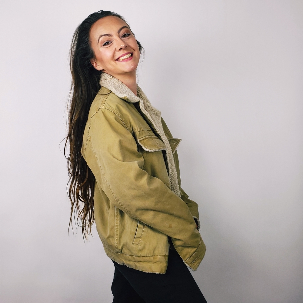 Gap Tan Khaki Utility Trucker Jacket Sherpa